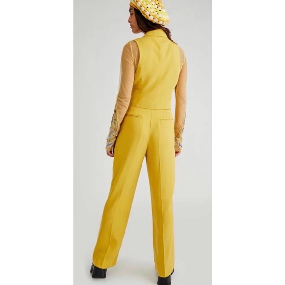 NWT FREE PEOPLE Sz 6 GABBIE VEST SUIT SET 4 PIECE VEST & TROUSER SET IN mustard - Picture 3 of 14
